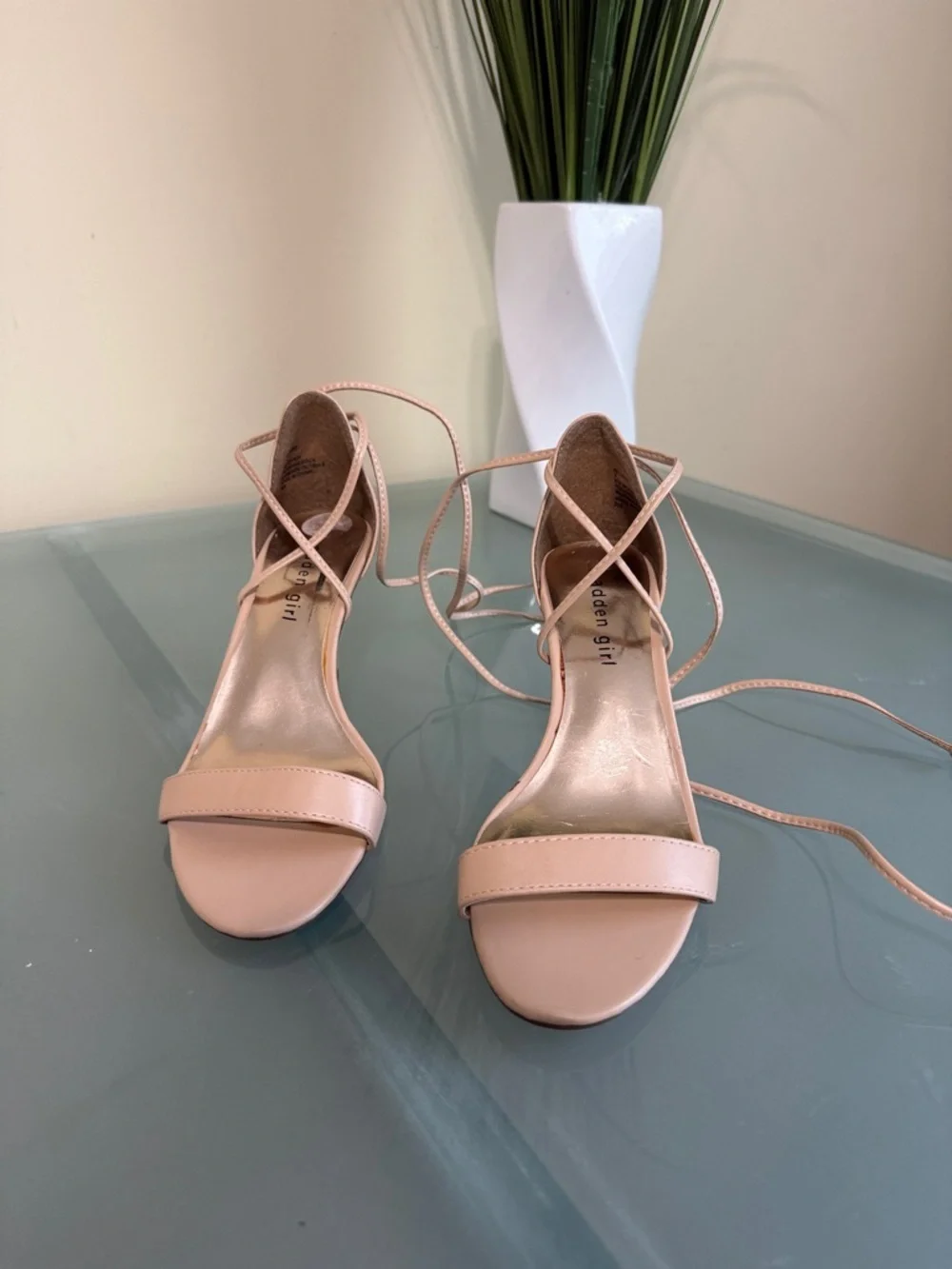 Madden Girl Blush Tan Lace-Up Heeled Sandals Size 7